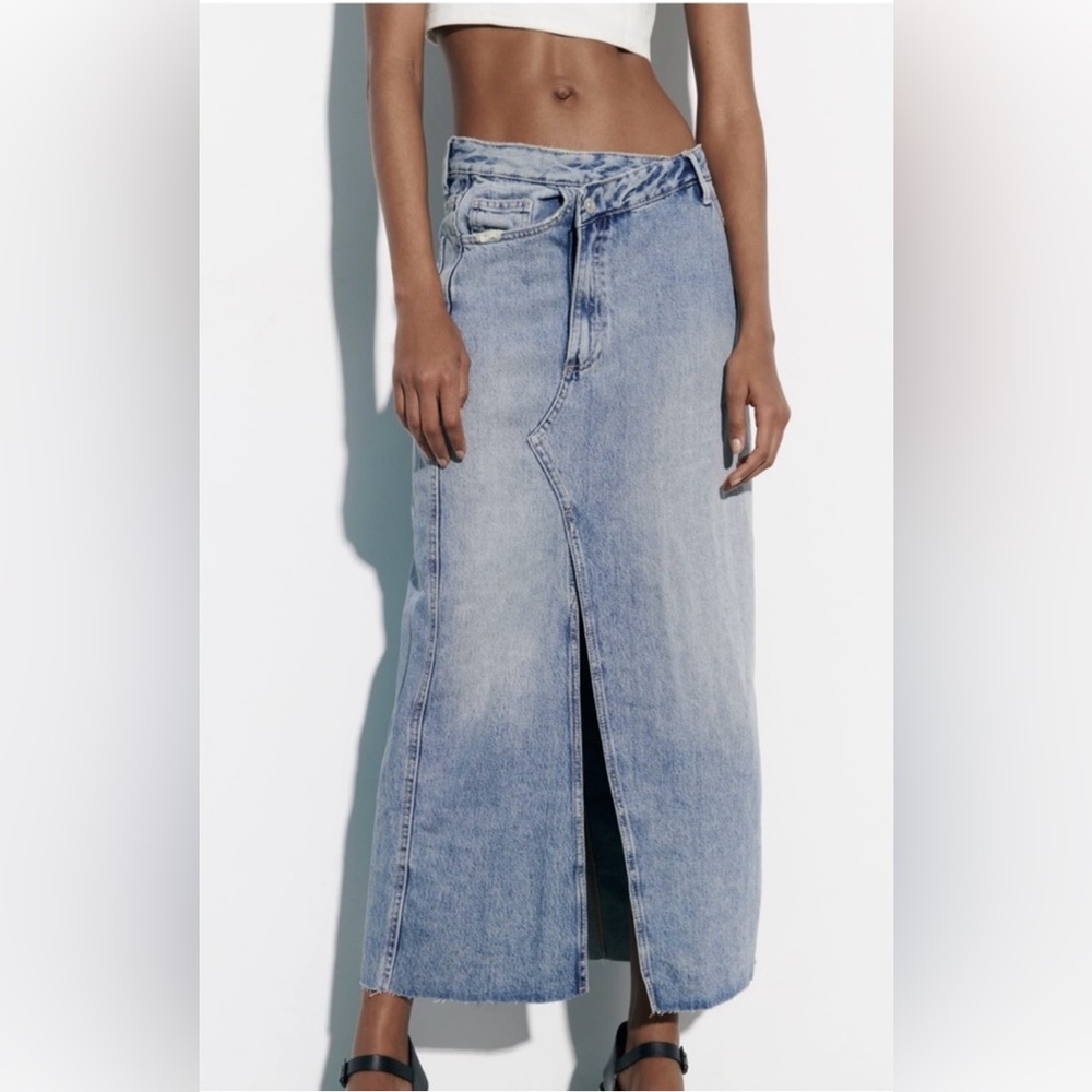 Zara Light Blue Washed Denim Maxi Skirt